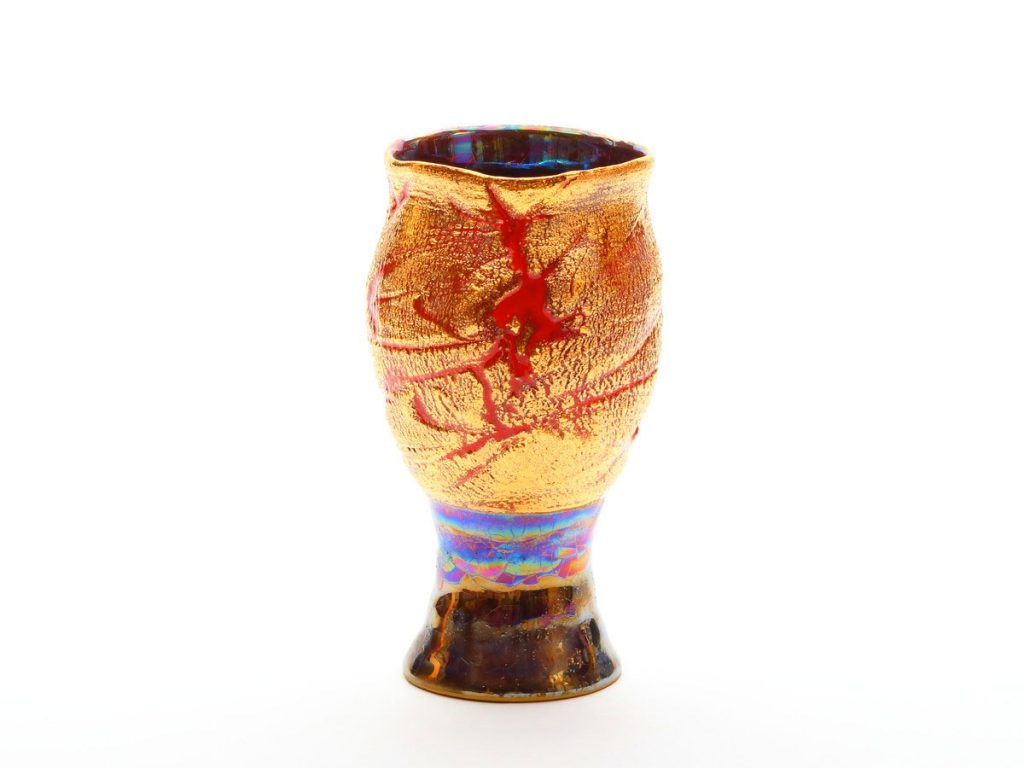 陶芸家中野拓が太陽をモチーフに創作した器　彩泥ゴールドラスター colored slip ware luster pottery ceramic art Solar Sun Flare-inspired created by a ceramist Taku Nakano