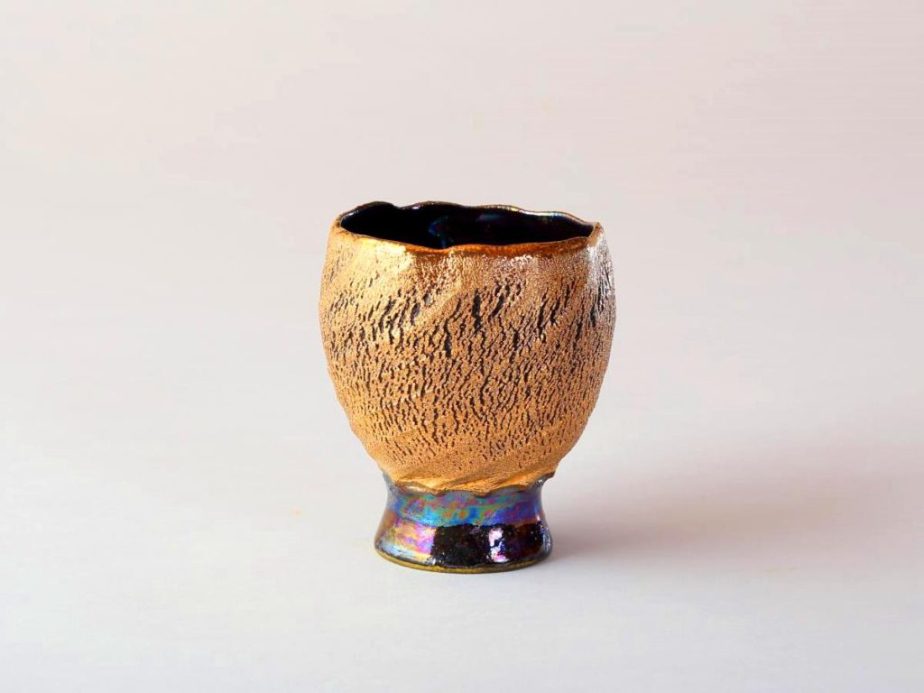 陶芸家中野拓が金星をモチーフに創作した器　彩泥ゴールドラスター colored slip ware luster pottery ceraamic art Venus-inspired created by a ceramist Taku Nakano