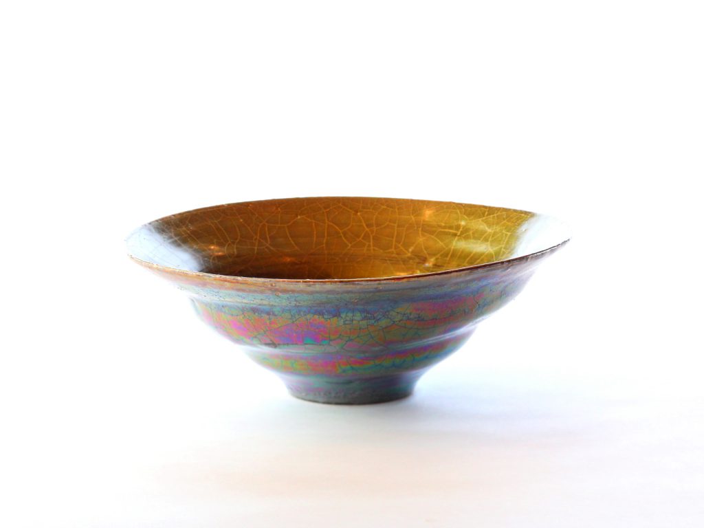 陶芸家中野拓が月をモチーフに創作した器　彩泥ゴールド colored slip ware pottery ceramic art Moon-inspired created by a ceramist Taku Nakano